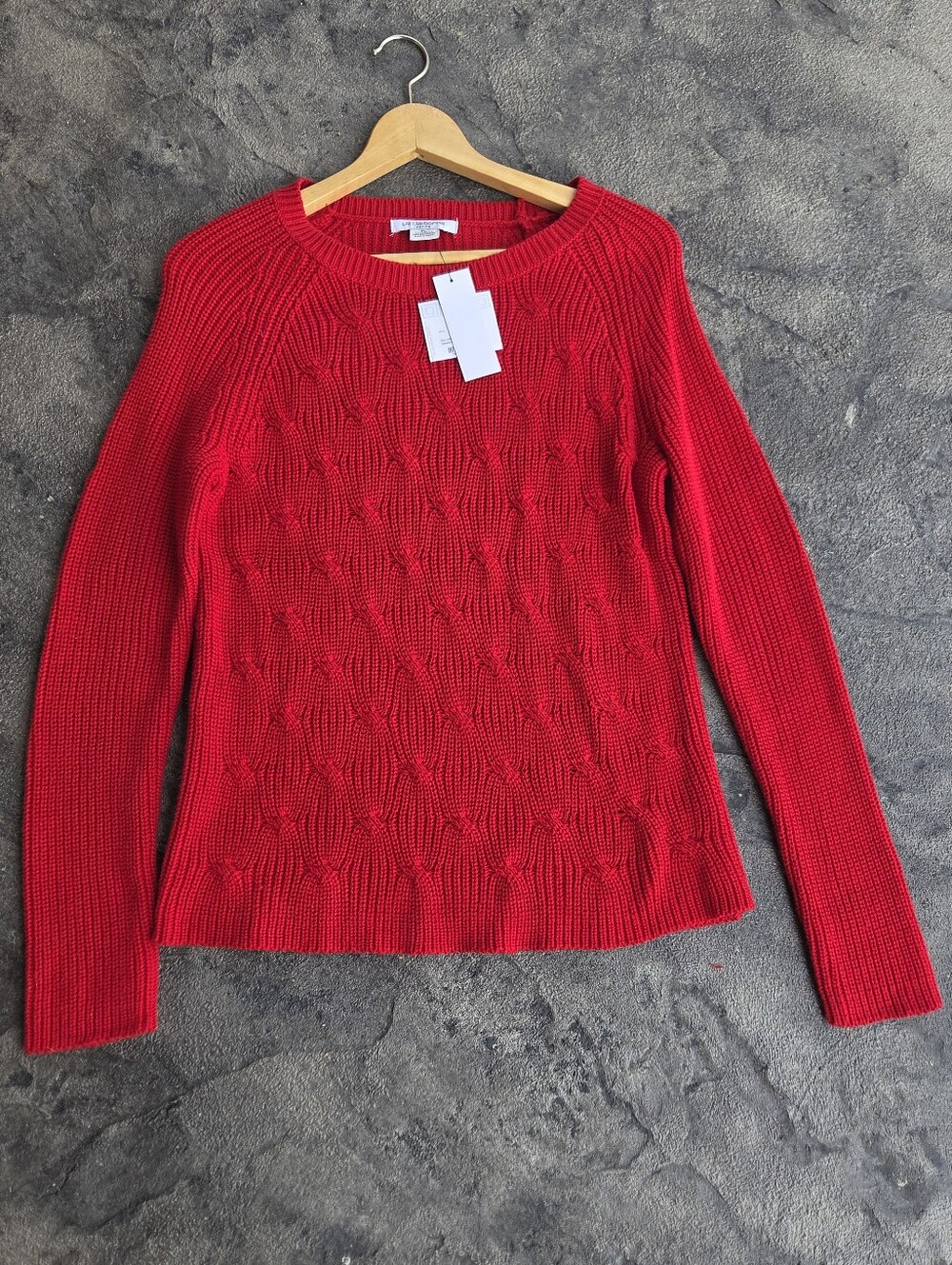 Liz Claiborne Red Cable Knit Crewneck Sweater Size Petit Large